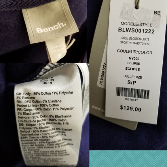 Bench NWT $129 Blue Purple Crewneck Sweatdress - Picture 5 of 5